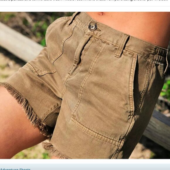 Aerie Women's XXS Adventure Shorts High Rise Linen Blend Raw Hem Boho Tan Khaki - Picture 1 of 14
